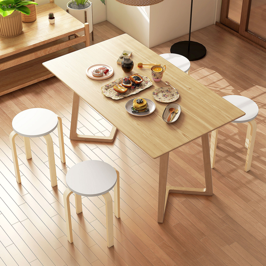 HOMCOM Set 4 stapelbare runde Holzhocker in Weiß, moderne rückenlose Hocker mit gebogenen Beinen für Küche, Bar und Büro, Durchmesser: 40 cm, Höhe: 45 cm - Bild 2