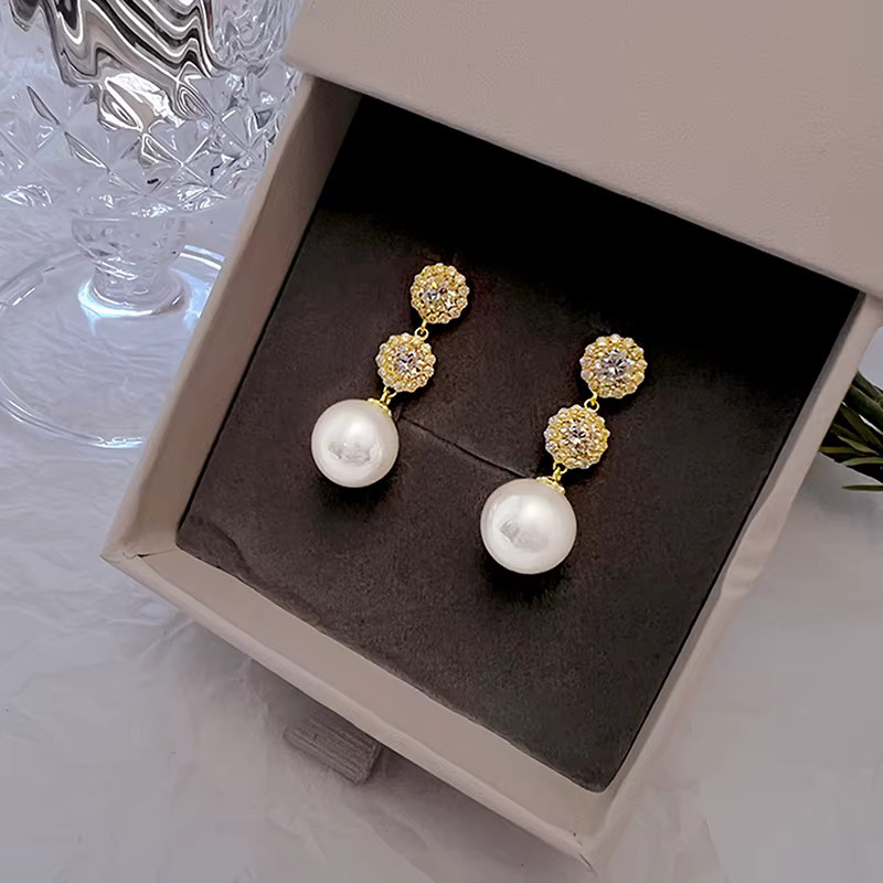 Huitan Ohrringe, Perle, Zirkonia, Damen, Gold - Bild 4