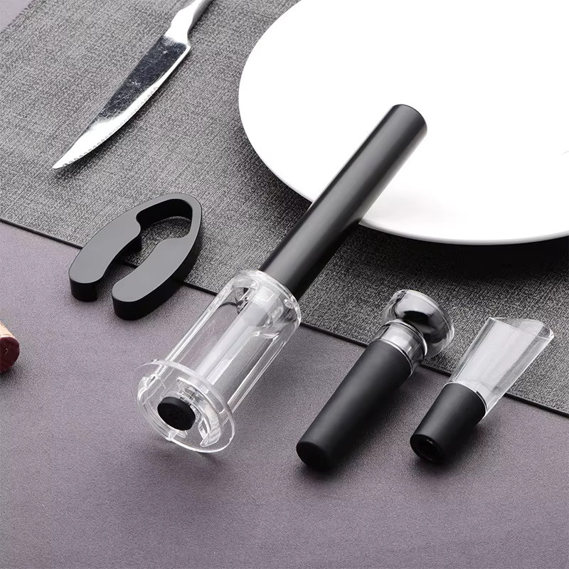 KKYFMM Wein Flaschenöffner Set aus Edelstahl und Kunststoff in Schwarz mit pneumatischem Korkenzieher und Luftpumpe - Bild 3