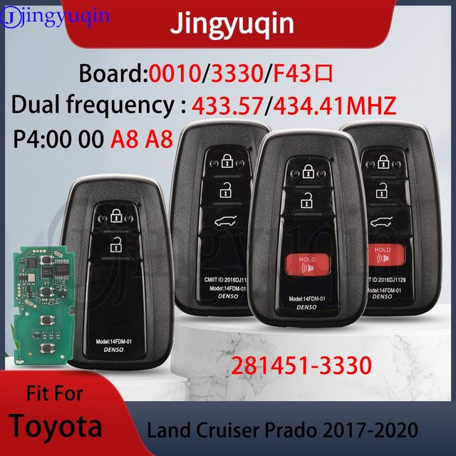 JYQ Smart Car Remote Key Fob für Toyota Land Cruiser Prado 2017–2020, Dual 433,57 MHz/434,41 MHz FSK P4: A8 ID8A 0010/3330 281451, Schwarz - Bild 1