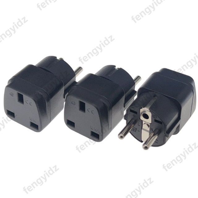Fengyidz 3-teiliges UK-zu-EU-Steckeradapter Set, Reiseadapter Konverter von England nach Deutschland und Europa, Farbe: Schwarz - Bild 1