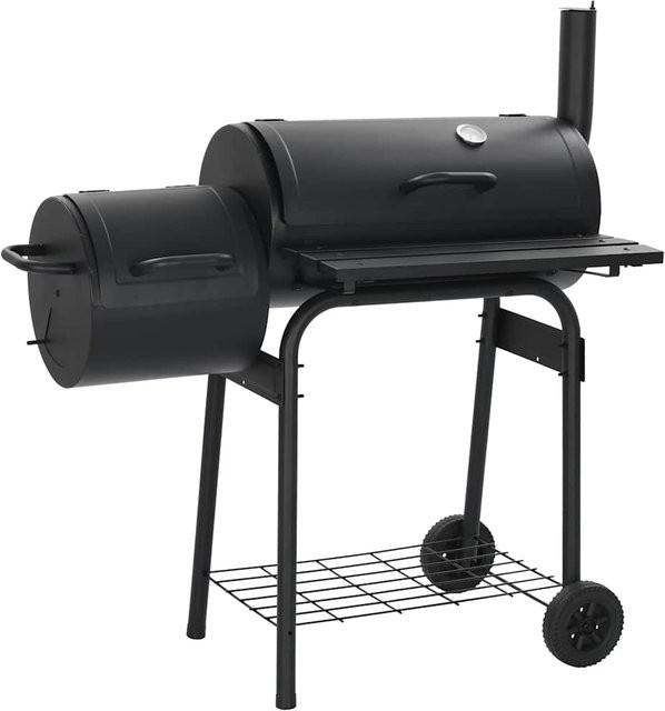 VD Home Furnishing Offset Barbecue Smoker Klassischer Holzkohlegrill aus Metall in Schwarz mit Thermometer und Rollen - Bild 1