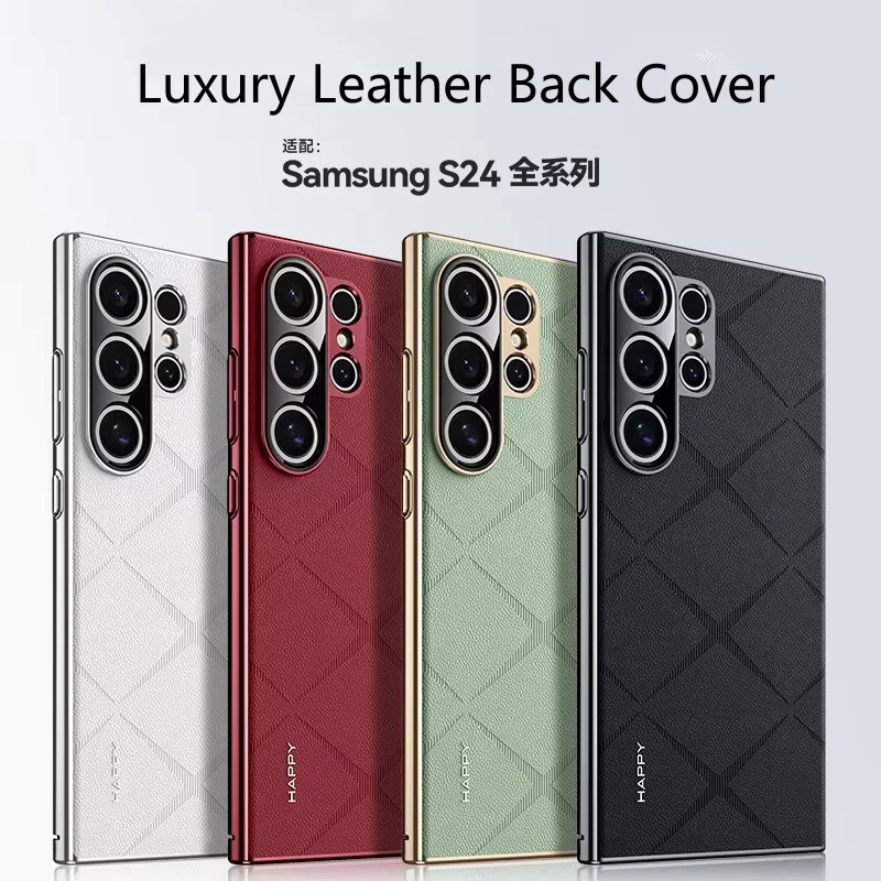Luxus-Lederhülle für Samsung Galaxy S26 Ultra Plus und S26+ mit plattiertem Rahmen und Kameraschutz in Weiß - Bild 2