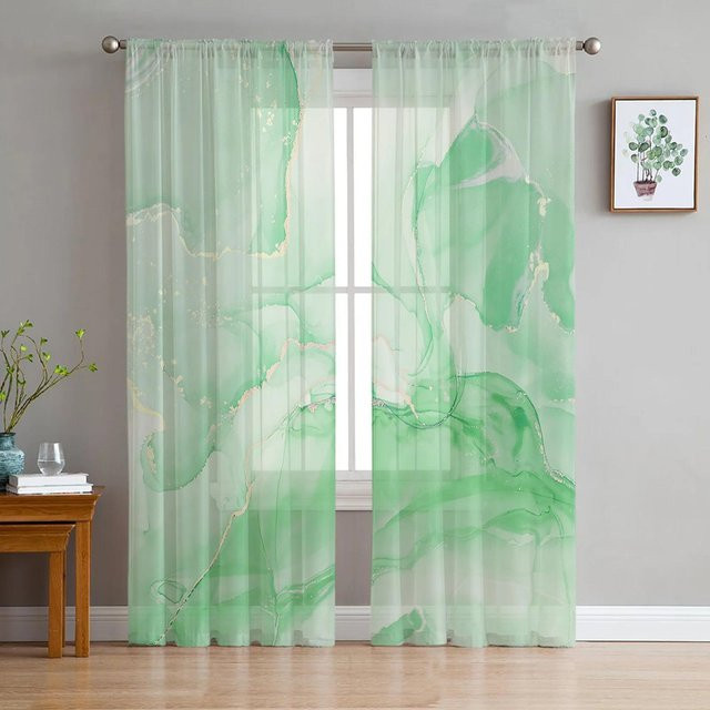 Yiran Furniture Transparenter Vorhang mit Marmor Textur und Farbverlauf in Schwarz, Tüll Voile Organza für Wohnzimmer und Küche, B: 135 cm, H: 115 cm - Bild 1