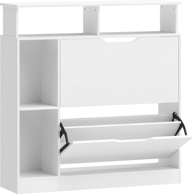 HOMCOM Schuhschrank in Weiß mit 2 Klappen und offenem Fach, schmaler Schuhkipper mit verstellbaren Trennwänden für 12 Paar Schuhe, B/T/H: 89 x 25 x 92 cm - Bild 1