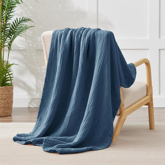 HomeHarmony 6-lagige Musselin-Decke aus reiner Baumwolle, Blau, B/B/H: 167 x 228 cm - Bild 1