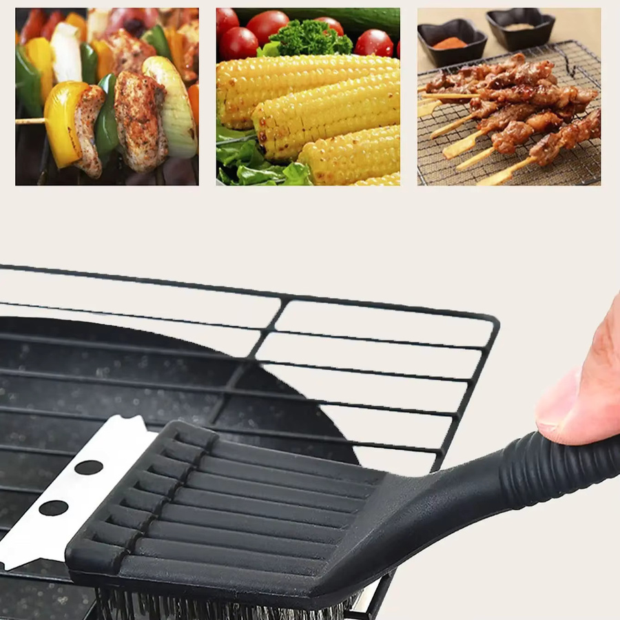 Zwei-in-Eins Grillreinigungsbürste aus Edelstahl mit Klinge in Schwarz - Bild 4