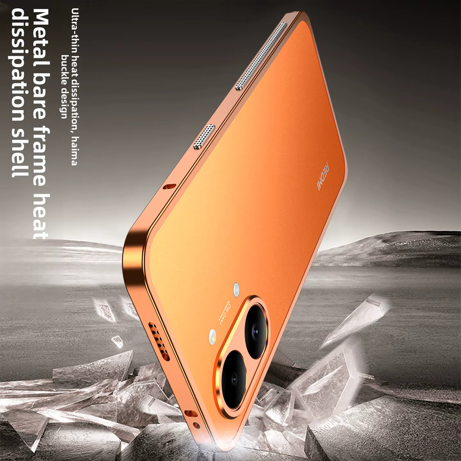 Xiaomi POCO X8 Pro / X8 Pro Max Schutzhülle mit Metallrahmen und Seepferdchen-Schnallen-Design sowie Linsenschutzring in Silber oder Orange - Bild 2