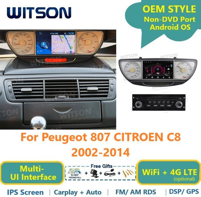WITSON Android Autoradio mit GPS und WiFi für Peugeot 807 und Citroen C8, Carplay Multimedia Headunit, Schwarz - Bild 1