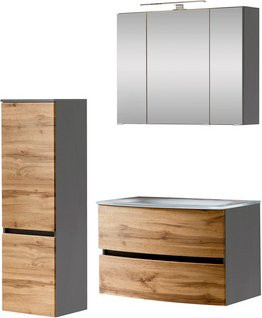HELD MÖBEL Waschtisch-Set KOPENHAGEN, 5-teilig, modern, braun und grau, Wandmontage mit LED-Beleuchtung und Soft-Close-Türen - Bild 1