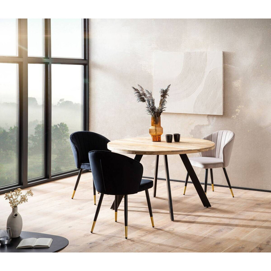 Moderner Esstisch aus Mango Massivholz in Braun mit Eisenbeinen, H x B x T: 76 x 120 x 50 cm - Bild 3