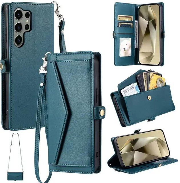 Crossbody Leder Geldbörse mit Kartenfach und Handy Hülle für Samsung Galaxy S25 Edge S24 Ultra S23 FE S22 S21 S20 S10 Plus Note 20 inklusive Lanyard in verschiedenen Farben - Bild 1