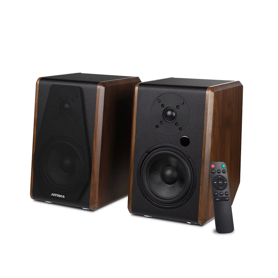 AIYIMA S700 Aktive Regallautsprecher mit Bluetooth, 120 W HiFi Sound System, Holzoptik in Braun - Bild 3