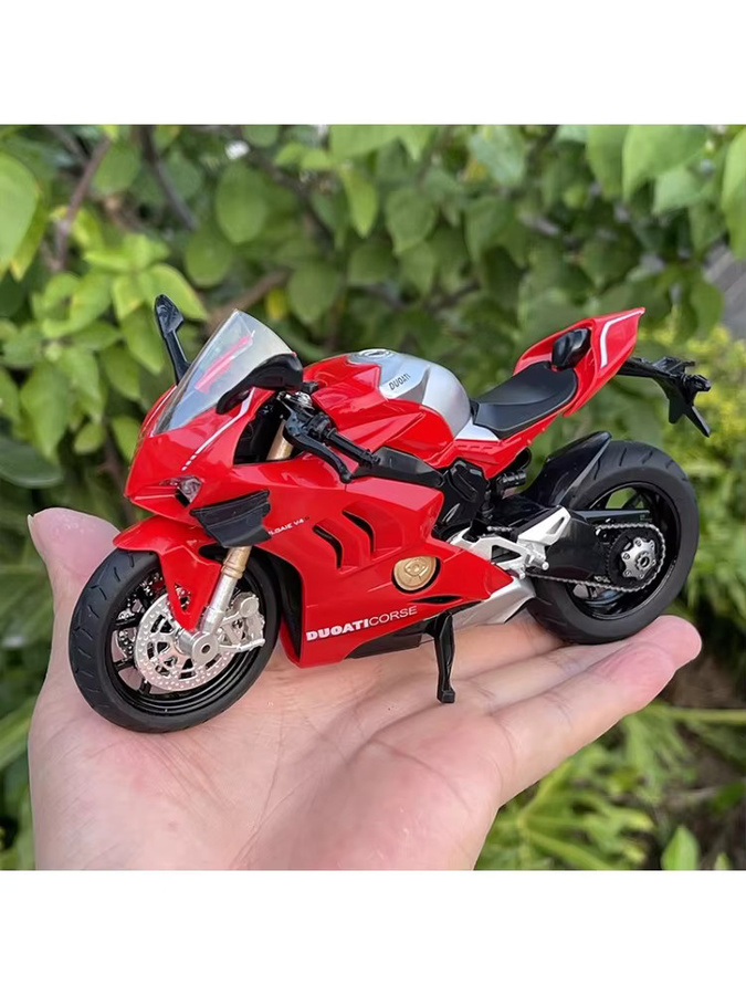 MAKEDA Panigale V4S Diecast Motorrad Modell 1:12 aus Metall mit Sound und Licht in Schwarz und Rot - Bild 4