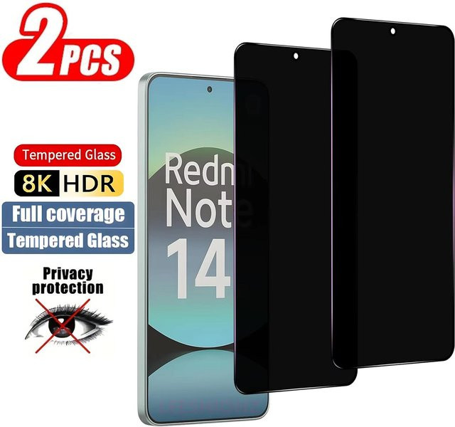 2 Stück Xiaomi Anti-Spionage Blickschutzfolie aus klarem gehärtetem Glas für Redmi Note 14 13 12 Pro 15 15C 14C 13C 12C A3 A4 A5 4G 5G in Schwarz - Bild 1