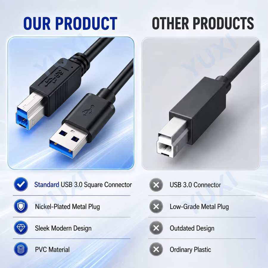 YUXI USB 3.0 Druckerkabel A-auf-B-Stecker in Schwarz für HDD-Gehäuse und Labordrucker - Bild 2