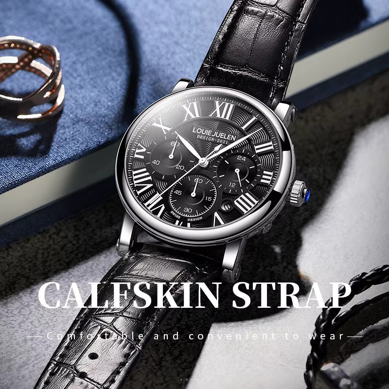 CHENXI Armbanduhr Chronograph, Quarz, Leder, Herren, Silber - Bild 1