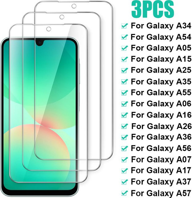 Samsung Displayschutzfolie aus gehärtetem Glas, transparent, passend für Galaxy A16 A36 A56 A06S A07 A26 A17 A37 A57 A55 A35 A25 A15 A05S A34 A54 - Bild 1