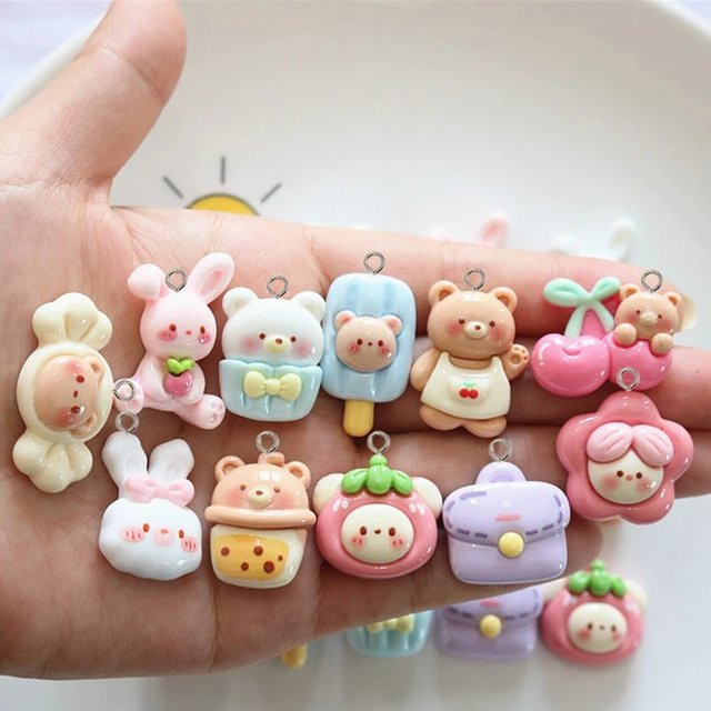 Anhänger Charms, Harz, Bunt, Bär Kaninchen, Tiere - Bild 1