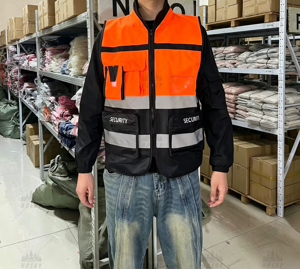 Reflektierende Sicherheitsweste mit mehreren Taschen und Reißverschluss in Gelb oder Orange, atmungsaktive Arbeitsweste für Bau und Lager - Bild 2
