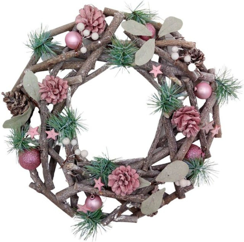 Buri Weihnachts-Dekokranz in Rosa mit Kiefernzweigen und ästhetischem Design, Durchmesser: 34 cm - Bild 1