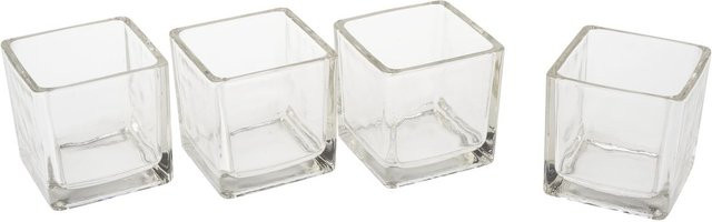 VBS Teelichtgläser Cube aus Glas in Würfelform, 4 Stück, transparent, B/T/H: 4,0 x 7,4 x 7,8 cm - Bild 1