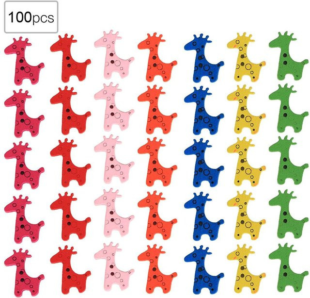 100 Stück GoolRC Holzknöpfe in Giraffenform, bunt, Bastelzubehör für Kinderkleidung, B/H: 2,5 x 2,0 cm - Bild 1