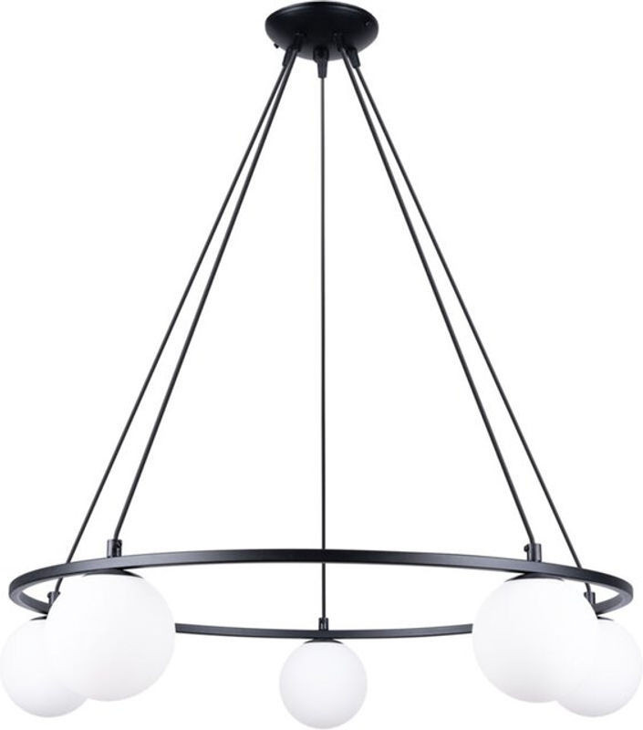 Modern Kronleuchter Yoli von Sollux in Schwarz aus Stahl und Glas mit 5x G9 Leuchtmitteln Neutralweiß Durchmesser: 80 cm - Bild 1