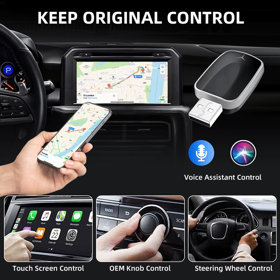 EzoneTronics 2 in 1 Kabelloser CarPlay und Android Auto Adapter in Schwarz für werkseitig verkabelte Fahrzeuge - Bild 4