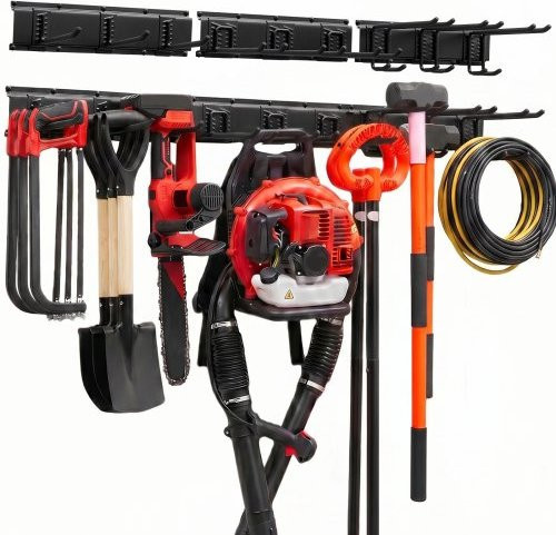 VEVOR Wandmontage Gartenwerkzeug-Organizer in Schwarz mit 3 Schienen und 9 verstellbaren Haken, Belastbarkeit 272 kg, Breite: 125,73 cm - Bild 1