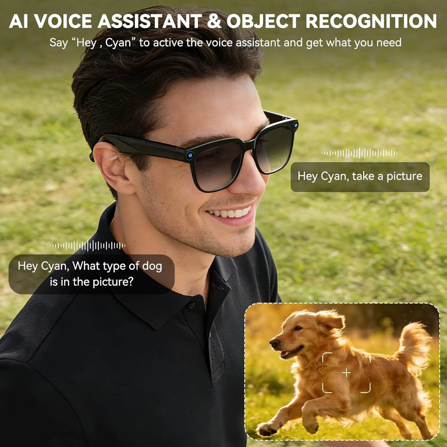 GUHUAVMI Smart Glasses KI-Brille mit Kamera für Foto- und Videoaufnahme, intelligente Übersetzungsfunktion, wasserdicht und für Anrufe geeignet, Farbe: Schwarz/Transparent - Bild 4