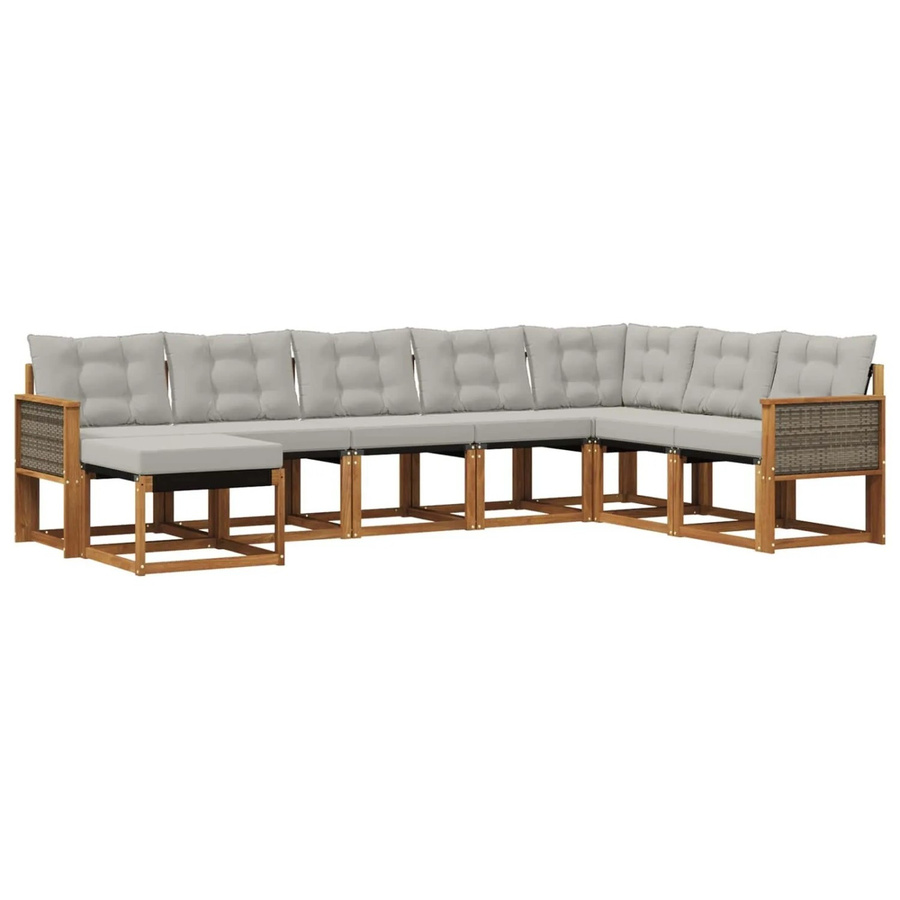 vidaXL Outdoor-Sofagarnitur L-Form aus Massivholz Akazie mit 8 Kissen in Natur und Hellgrau - Bild 2