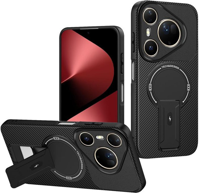 Magnetische Carbon Schutzhülle für Huawei P80, P70 Ultra und Mate 70 Pro mit Standfunktion und kabellosem Laden, stoßfest, in 6 Farben erhältlich - Bild 1