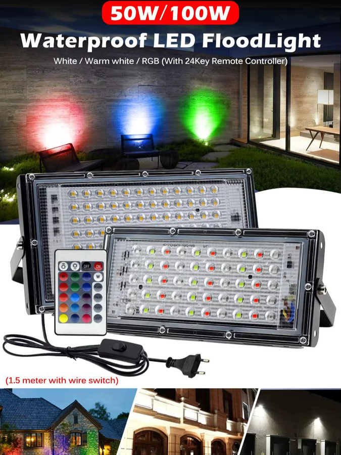 GRAXGROW Außenwandleuchte für Hof und Garten mit RGB und Fernbedienung, IP65 wasserdicht, Weiß und Warmes Licht, 100W - Bild 7