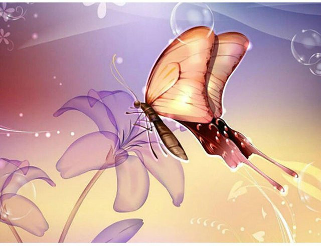 FIYO Wandaufkleber Diamantmalerei mit Schmetterling und Blumen in Grau und Multicolour, B/H: 20 x 30 cm - Bild 1