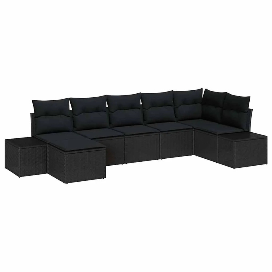 vidaXL Garten-Sofa-Set aus Poly-Rattan in Schwarz mit 7-teiliger Polstergarnitur und Kissen - Bild 2