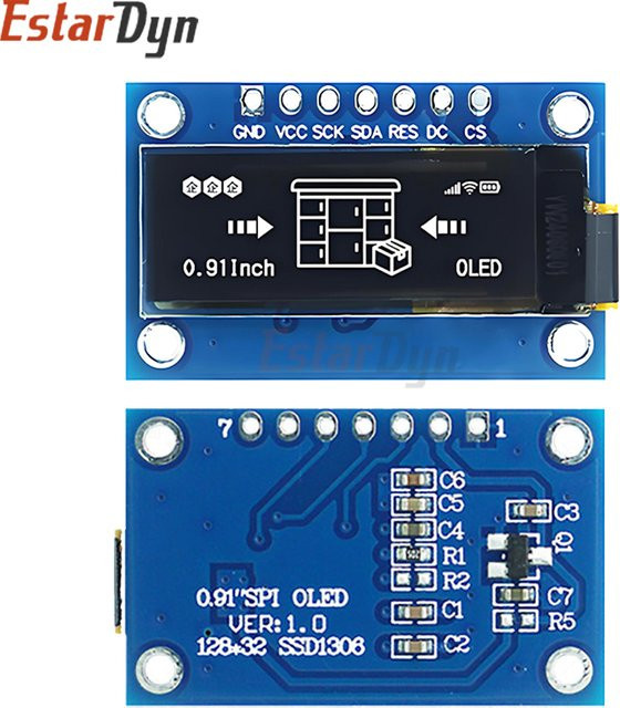 Estardyn SSD1306 SPI OLED-Modul 0,91 Zoll mit 128x32 DOTS in Weiß-Blau - Bild 1