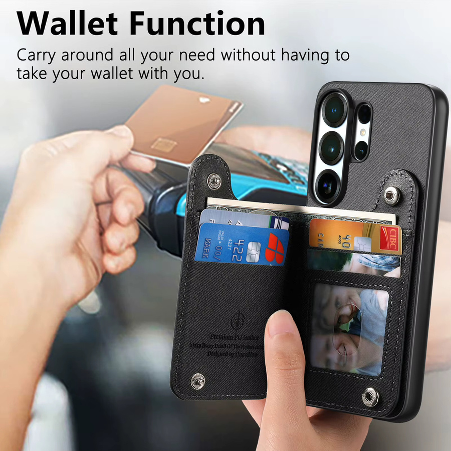 Leder-Handyhülle mit Reißverschluss, Kartenfächern und Ständerfunktion für Samsung Galaxy S26 S25 S24 S23 S22 Ultra Plus FE in Schwarz - Bild 4
