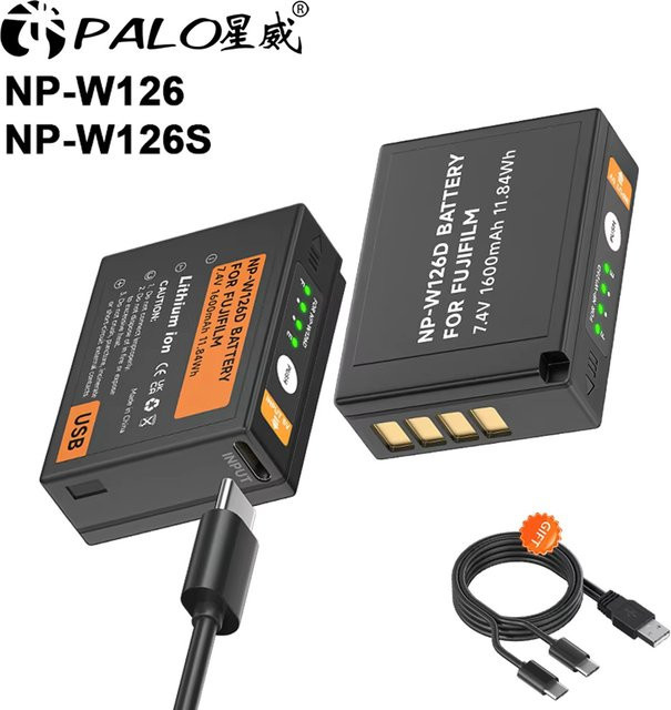 PALO USB Akku NP-W126S NP-W126 für Fujifilm Fuji X100F X-PRO1 X-PRO2 X-A1 X-A2 X-A3 X-A10 X-E1 X-E2 X-E2S X-E3 X-M1 X-T1 X-T2 X-T10 in Schwarz mit USB-C Anschluss - Bild 1