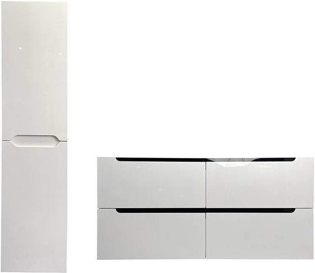 Vente-unique Badmöbel-Set Selita in Weiß Hochglanz mit Waschtischunterschrank und Hochschrank, Breite: 120 cm - Bild 1