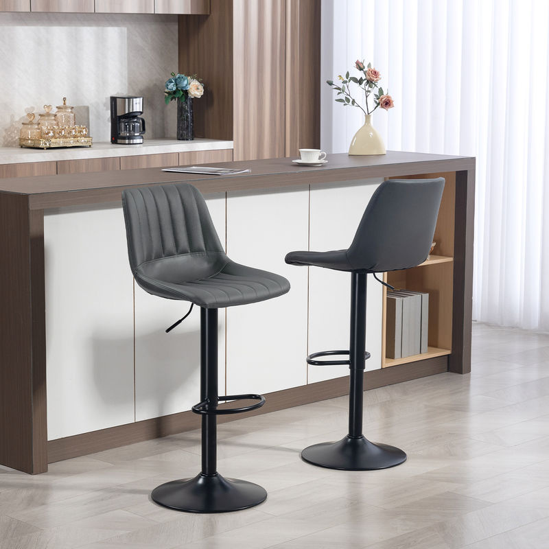 HOMCOM Barhocker 2er Set, höhenverstellbare Barstühle aus Kunstleder in Dunkelgrau mit 360 Grad Drehung und Fußstütze - Bild 2