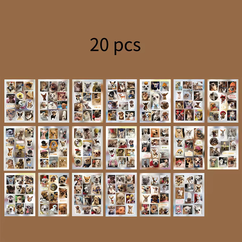 20 Blatt Vintage-Stickerbuch mit süßen Hunden und Haustieren in Retro-Illustrationen, selbstklebende Sticker mit Pudeln und Beagles in klassischen Outfits, Mehrfarbig - Bild 3