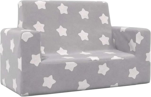 vidaXL Kindersofa 2-Sitzer aus Plüsch in Weiß-Hellgrau mit Sternen-Design - Bild 1