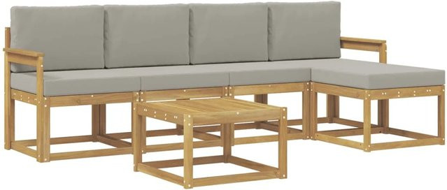 vidaXL Outdoor-Sofagarnitur 6-teilig aus Akazienholz mit Polstern in Weiß-Hellgrau B/T/H: 59 x 59 x 37 cm - Bild 1
