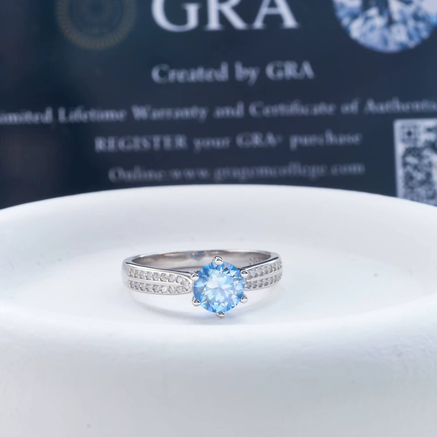 Ring Moissanit, 925 Silber, königsblau, Unisex - Bild 3