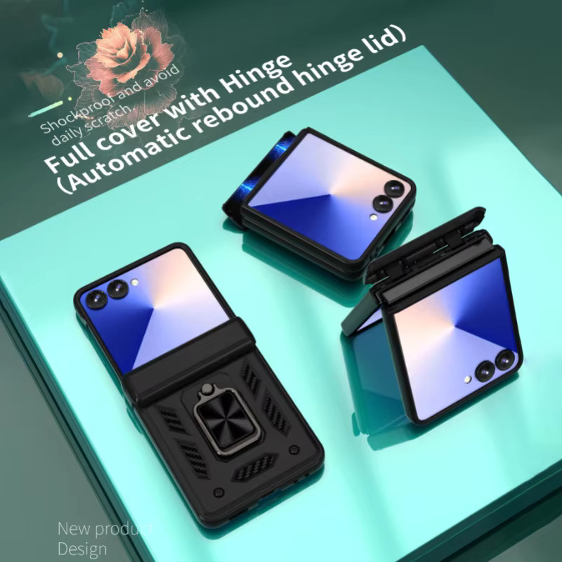 Luxuriöse 360 Grad rotierende Handyhülle für Samsung Galaxy Z Flip 7, 6, 5 aus Metall mit PC und TPU Stoßfänger-Rüstung in Schwarz oder Lila - Bild 2