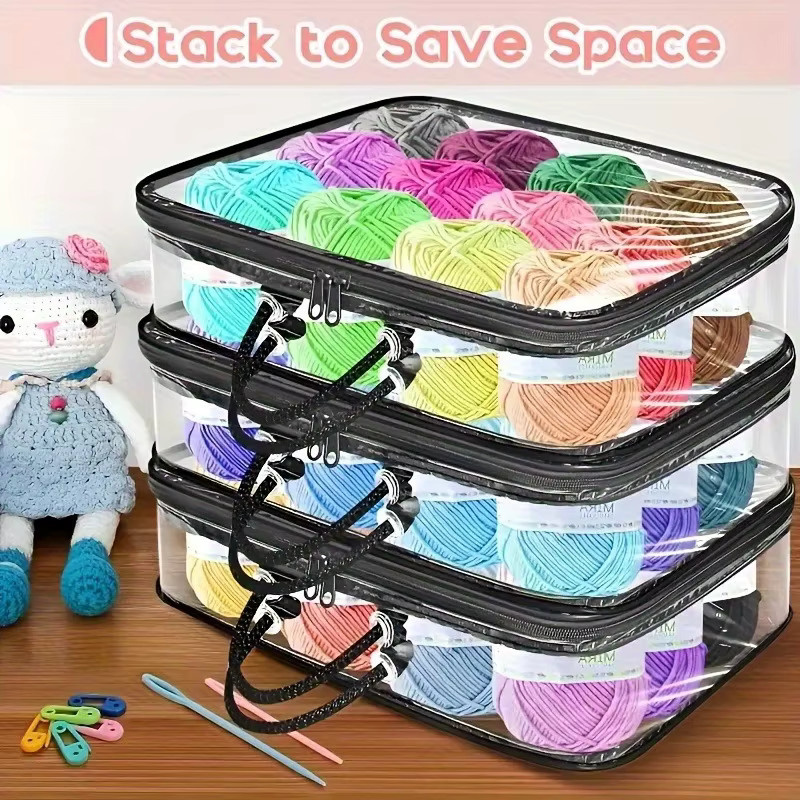 Stapelbare transparente PVC-Aufbewahrungstasche als Organizer für Garn, Kleidung und Nähzubehör, B/T/H: 40,0 x 10,0 x 1,0 cm - Bild 2