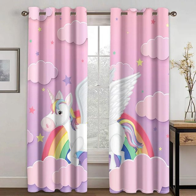 Yiran Furniture Einhorn Verdunkelungsvorhang mit Grafikmuster, Farbe: Pink, B: 70 cm, H: 185 cm - Bild 1