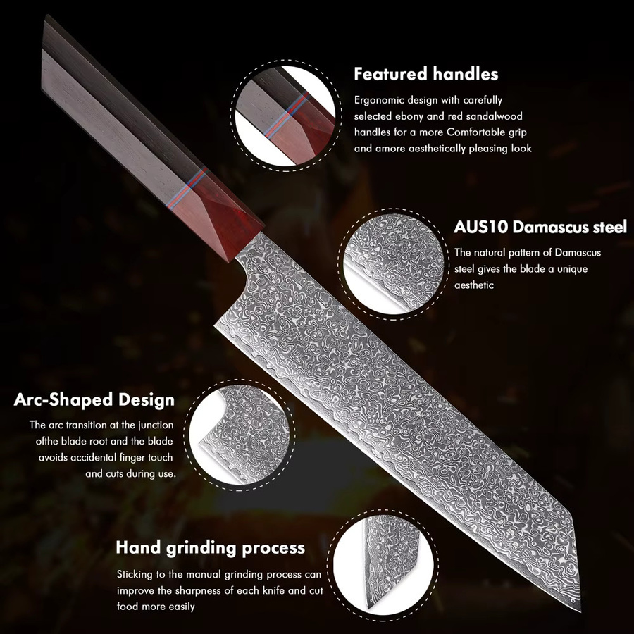 YIZEMA Japanisches Kiritsuke Messer aus Damaststahl, professionelles Bunka Chefmesser mit Holzgriff, 20,8 cm - Bild 5