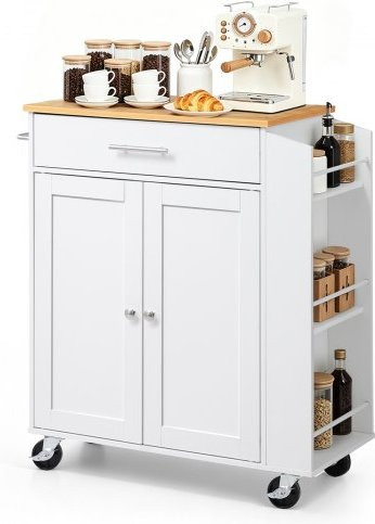 VEVOR Kücheninselwagen Weiß mit 1 Schublade und 2 Türen, Mobile Kücheninsel aus MDF mit Gewürzhalter und Handtuchhalter für Küche und Esszimmer - Bild 1